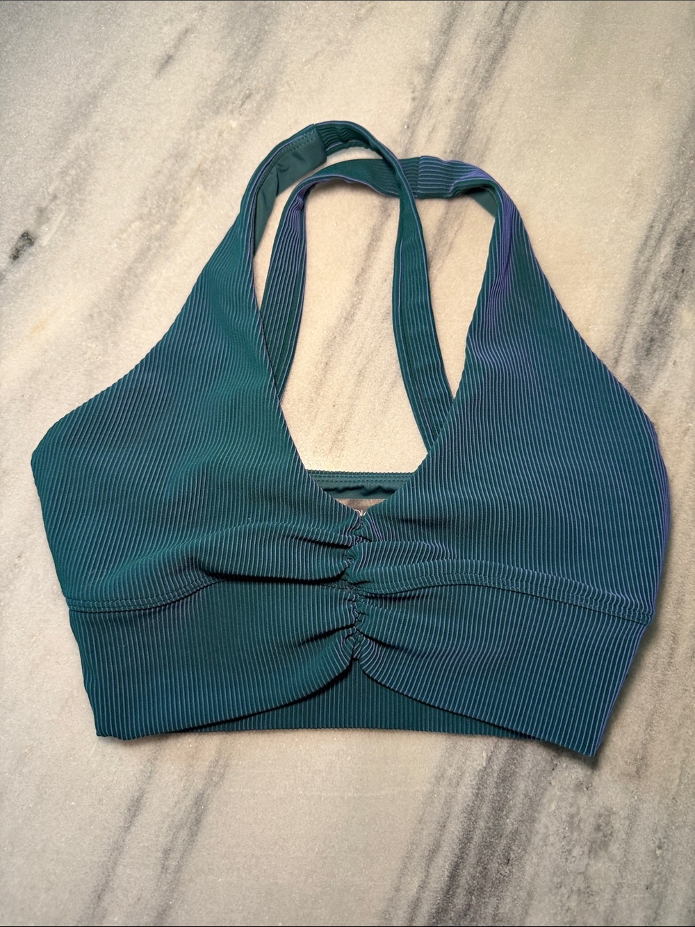 Beach Riot Ribbed Teal Halter Sports Bra